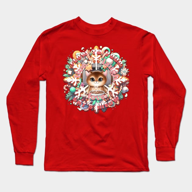 Christmas Cat Wreath Flow To Your Cats Meow 6A1 Long Sleeve T-Shirt by catsloveart